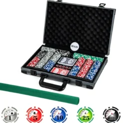 Pokerset mit 400 Laser-Chips & 2 Spielkarten & 5 Würfel & Dealer Button Aluminium Pokerkoffer