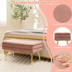 Polsterbank mit Stauraum & Metallbeine Schminkbank Moderner Aufbewahrungsbank Rosa