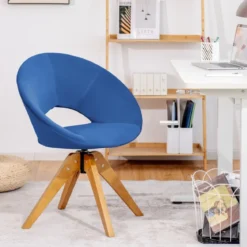 Polsterstuhl mit massiven Holzbeinen bis 150kg belastbar Samt Drehsessel Blau