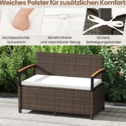 Polyrattan Gartenbank mit Stauraum & Kissen Wetterfeste Truhenbank 2-Sitzer Balkonbank Weiß
