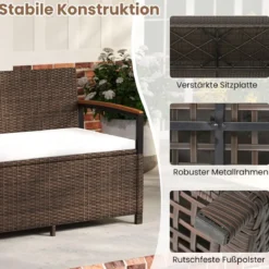 Polyrattan Gartenbank mit Stauraum & Kissen Wetterfeste Truhenbank 2-Sitzer Balkonbank Weiß