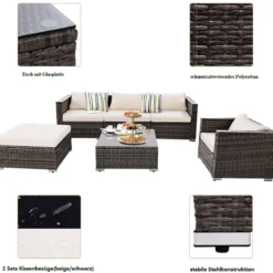 Poly Rattan Gartengarnitur Gartenset Rattanmöbel Lounge Set inkl. 2 Sets Kissenbezüge