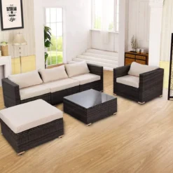 Poly Rattan Gartengarnitur Gartenset Rattanmöbel Lounge Set inkl. 2 Sets Kissenbezüge