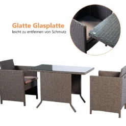 Poly Rattan Gartengarnitur Garten Lounge inkl. Glasplatte und Sitzkissen Braun