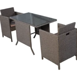 Poly Rattan Gartengarnitur Garten Lounge inkl. Glasplatte und Sitzkissen Braun