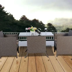 Poly Rattan Gartengarnitur Garten Lounge inkl. Glasplatte und Sitzkissen Braun