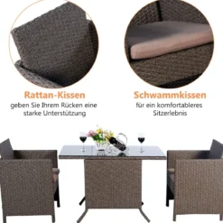 Poly Rattan Gartengarnitur Garten Lounge inkl. Glasplatte und Sitzkissen Braun