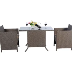Poly Rattan Gartengarnitur Garten Lounge inkl. Glasplatte und Sitzkissen Braun