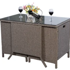 Poly Rattan Gartengarnitur Garten Lounge inkl. Glasplatte und Sitzkissen Braun