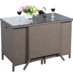 Poly Rattan Gartengarnitur Garten Lounge inkl. Glasplatte und Sitzkissen Braun