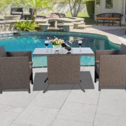 Poly Rattan Gartengarnitur Garten Lounge inkl. Glasplatte und Sitzkissen Braun