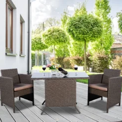 Poly Rattan Gartengarnitur Garten Lounge inkl. Glasplatte und Sitzkissen Braun