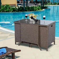 Poly Rattan Gartengarnitur Garten Lounge inkl. Glasplatte und Sitzkissen Braun