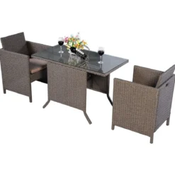Poly Rattan Gartengarnitur Garten Lounge inkl. Glasplatte und Sitzkissen Braun