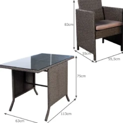 Poly Rattan Gartengarnitur Garten Lounge inkl. Glasplatte und Sitzkissen Braun