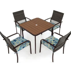 Polyrattan Gartenmöbel Set für 4 Personen Tischplatte aus WPC mit Schirmloch Gartengarnitur