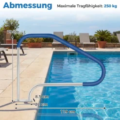 Pool Handlauf mit Griffabdeckung 304 Edelstahl Einstiegshilfe 250 kg Tragfähigkeit Schwimmbad Haltegriff