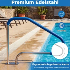 Pool Handlauf mit Griffabdeckung 304 Edelstahl Einstiegshilfe 250 kg Tragfähigkeit Schwimmbad Haltegriff