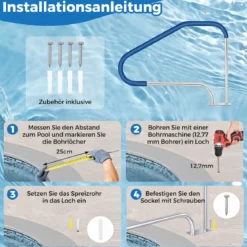 Pool Handlauf mit Griffabdeckung 304 Edelstahl Einstiegshilfe 250 kg Tragfähigkeit Schwimmbad Haltegriff