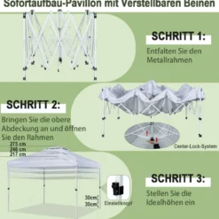 Pop-up-Überdachungszelt Outdoor Partyzelt mit verstellbarer Höhe 305 x 305 cm Silberweiß