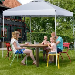 Pop-up-Überdachungszelt Outdoor Partyzelt mit verstellbarer Höhe 305 x 305 cm Silberweiß