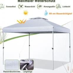 Pop-up-Überdachungszelt Outdoor Partyzelt mit verstellbarer Höhe 305 x 305 cm Silberweiß
