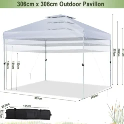 Pop-up-Überdachungszelt Outdoor Partyzelt mit verstellbarer Höhe 305 x 305 cm Silberweiß