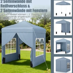 Pop Up Pavillon 2 x 2m Klappbarer Gartenpavillon mit Abnehmbaren Seitenwänden Grau/Schwarz/Weiß