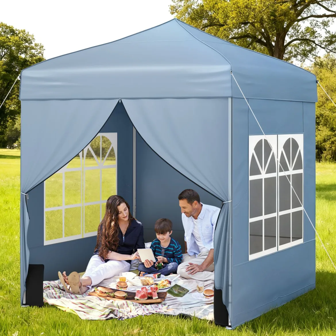 Pop Up Pavillon 2 x 2m Klappbarer Gartenpavillon mit Abnehmbaren Seitenwänden Grau/Schwarz/Weiß