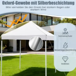 Pop Up Pavillon 2 x 2m Klappbarer Gartenpavillon mit Abnehmbaren Seitenwänden Grau/Schwarz/Weiß