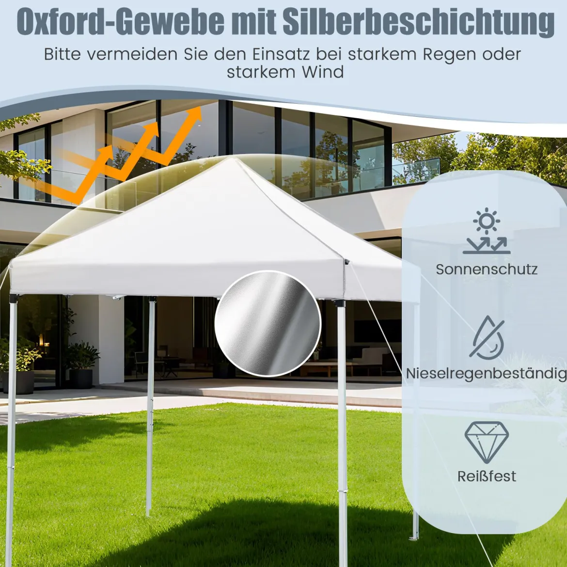 Pop Up Pavillon 2 x 2m Klappbarer Gartenpavillon mit Abnehmbaren Seitenwänden Grau/Schwarz/Weiß