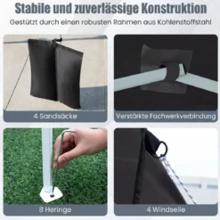 Pop Up Pavillon 2 x 2m Klappbarer Gartenpavillon mit Abnehmbaren Seitenwänden Grau/Schwarz/Weiß