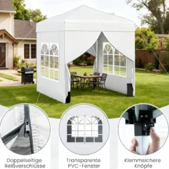Pop Up Pavillon 2 x 2m Klappbarer Gartenpavillon mit Abnehmbaren Seitenwänden Grau/Schwarz/Weiß