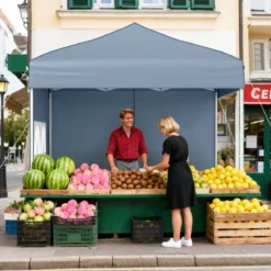 Pop Up Pavillon 2 x 2m Klappbarer Gartenpavillon mit Abnehmbaren Seitenwänden Grau/Schwarz/Weiß