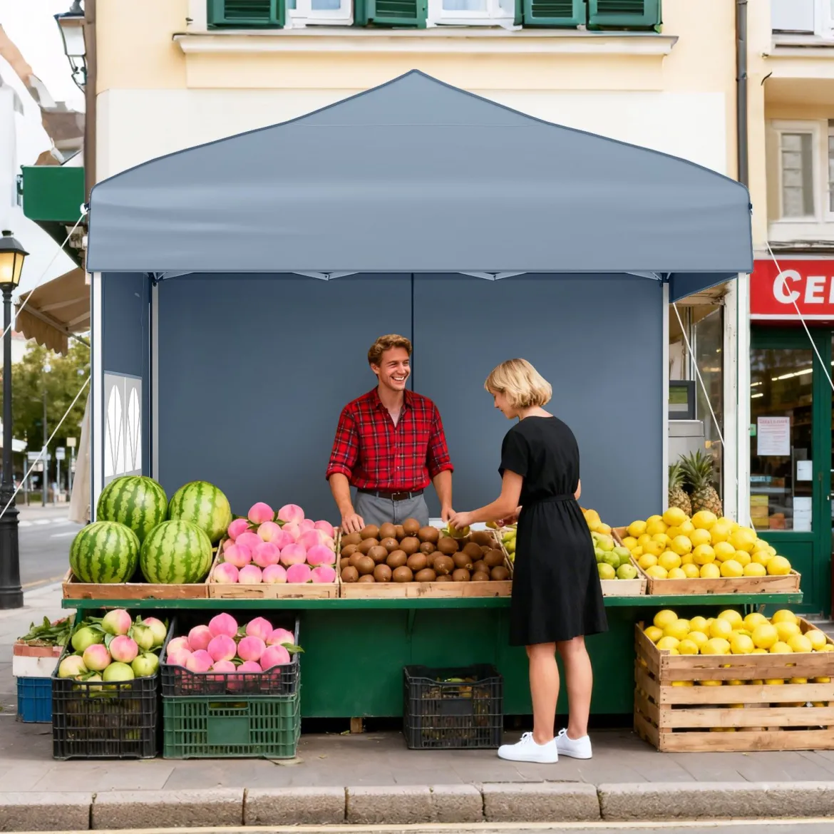 Pop Up Pavillon 2 x 2m Klappbarer Gartenpavillon mit Abnehmbaren Seitenwänden Grau/Schwarz/Weiß
