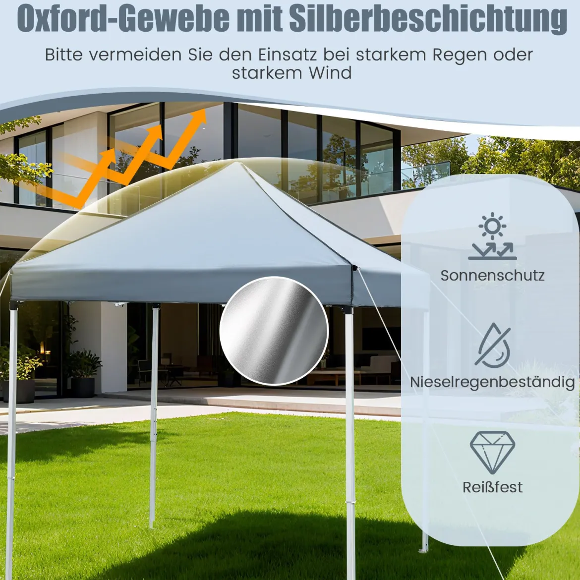 Pop Up Pavillon 2 x 2m Klappbarer Gartenpavillon mit Abnehmbaren Seitenwänden Grau/Schwarz/Weiß