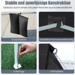 Pop Up Pavillon 2 x 2m Klappbarer Gartenpavillon mit Abnehmbaren Seitenwänden Grau/Schwarz/Weiß
