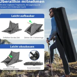 Pop Up Zelt für 2-3 Personen 360° einseitig durchsichtiges Familienzelt225 x 145 x 161 cm Grau