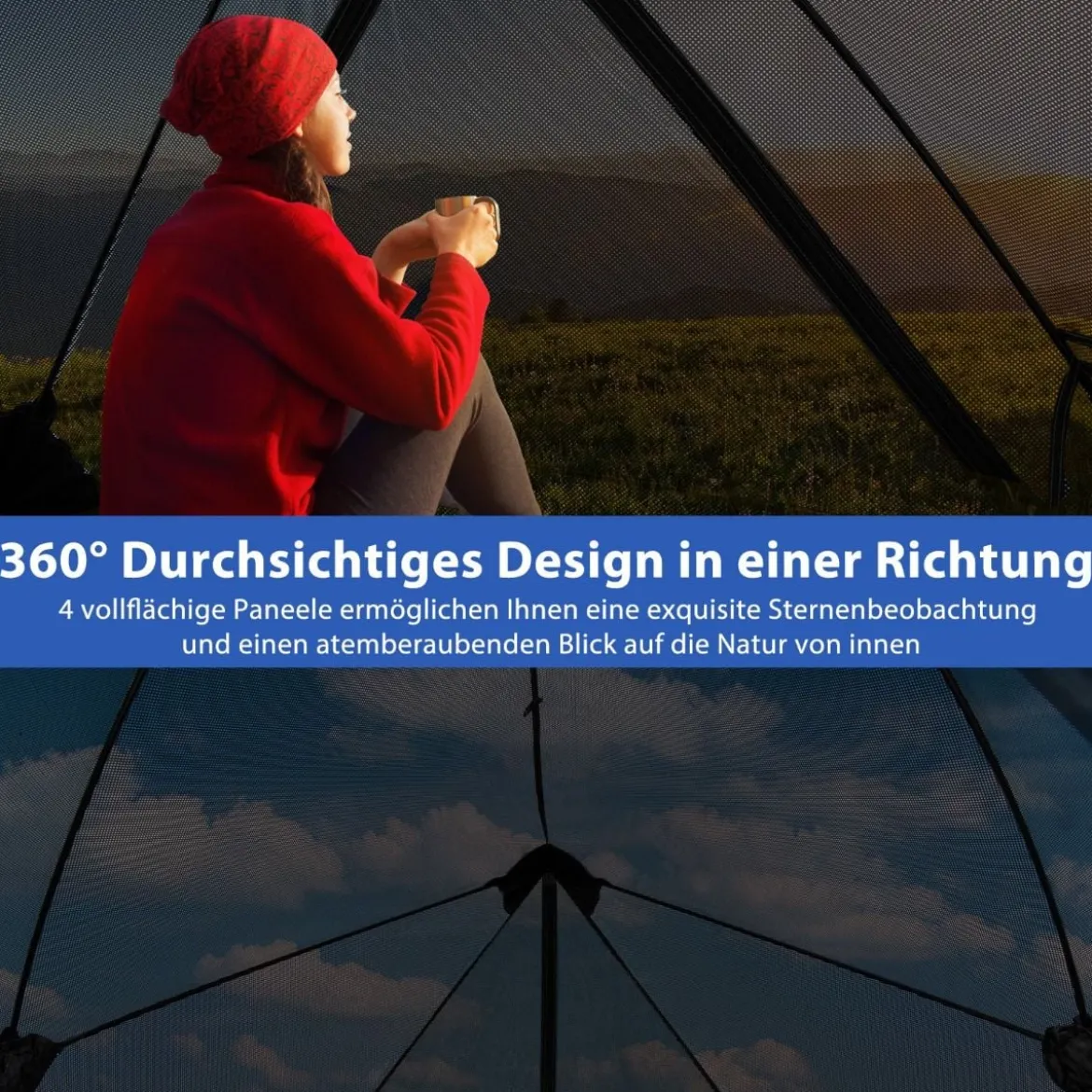 Pop Up Zelt für 2-3 Personen 360° einseitig durchsichtiges Familienzelt225 x 145 x 161 cm Grau
