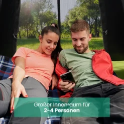Pop-up Zelt für 2-4 Personen mit Abnehmbarem Regenverdeck & 2 Moskitofenstern & 2 Reißverschlusstüren