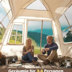 Pop Up Zelt für 4 Personen Wasserfestes Wurfzelt mit 2 Meshtüren & 4 Netzfenster Familienzelt mit Lampenhaken