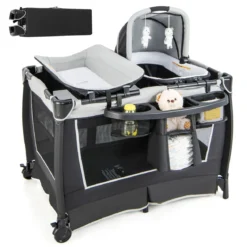 Portables Baby Reiselaufgestell 4-in-1 mit Kinderkörbchen 103 x 72,5 x 73,5 cm Grau