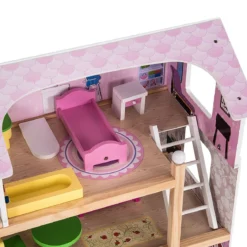 Puppenhaus 4 Etagen Puppenstube Barbie Haus mit Möbeln Holz 60,5 x 29.5 x 81 cm