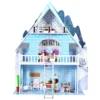 Puppenhaus Spielzeughaus Holz Barbiehaus mit mit 15 Möbeln und 3 niedlichen Puppen für Kinder ab 3 Jahren