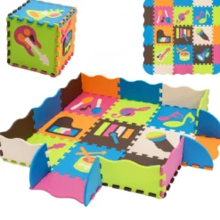 Puzzlematte 50 Stück mit Zaun Bodenspielmatte Kinderteppich für Baby 31,5 x 31,5 x 1 cm Bunt