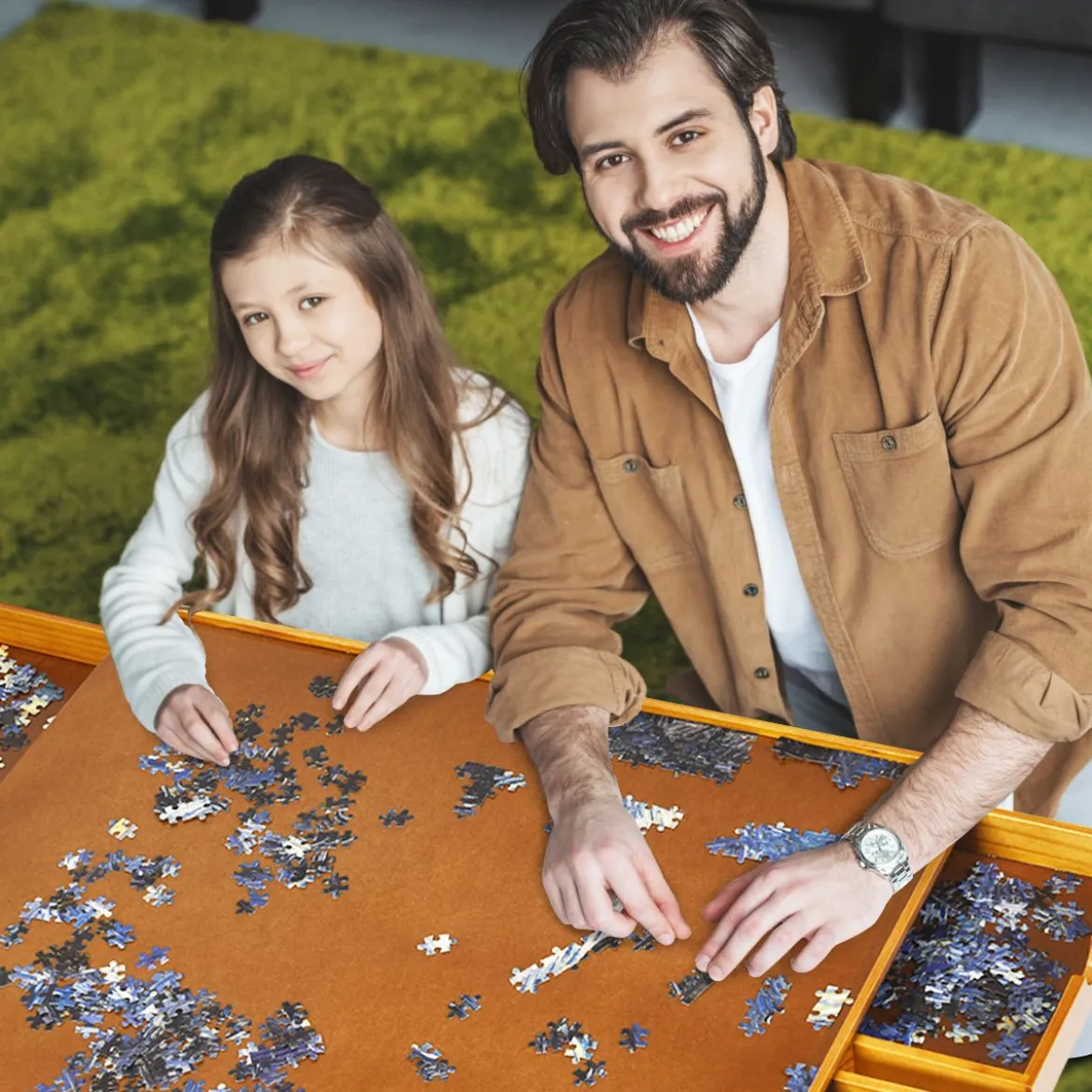 Puzzletisch mit 4 Schubladen Puzzle Board Holz 80 x 65cm
