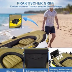 PVC-Schlauchboot für 4 Personen Aufblasbares Angelboot mit 3 Luftkammern 2 Paddeln 305 x 136 x 42 cm
