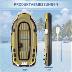 PVC-Schlauchboot für 4 Personen Aufblasbares Angelboot mit 3 Luftkammern 2 Paddeln 305 x 136 x 42 cm