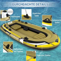 PVC-Schlauchboot für 4 Personen Aufblasbares Angelboot mit 3 Luftkammern 2 Paddeln 305 x 136 x 42 cm