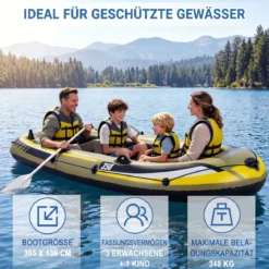 PVC-Schlauchboot für 4 Personen Aufblasbares Angelboot mit 3 Luftkammern 2 Paddeln 305 x 136 x 42 cm